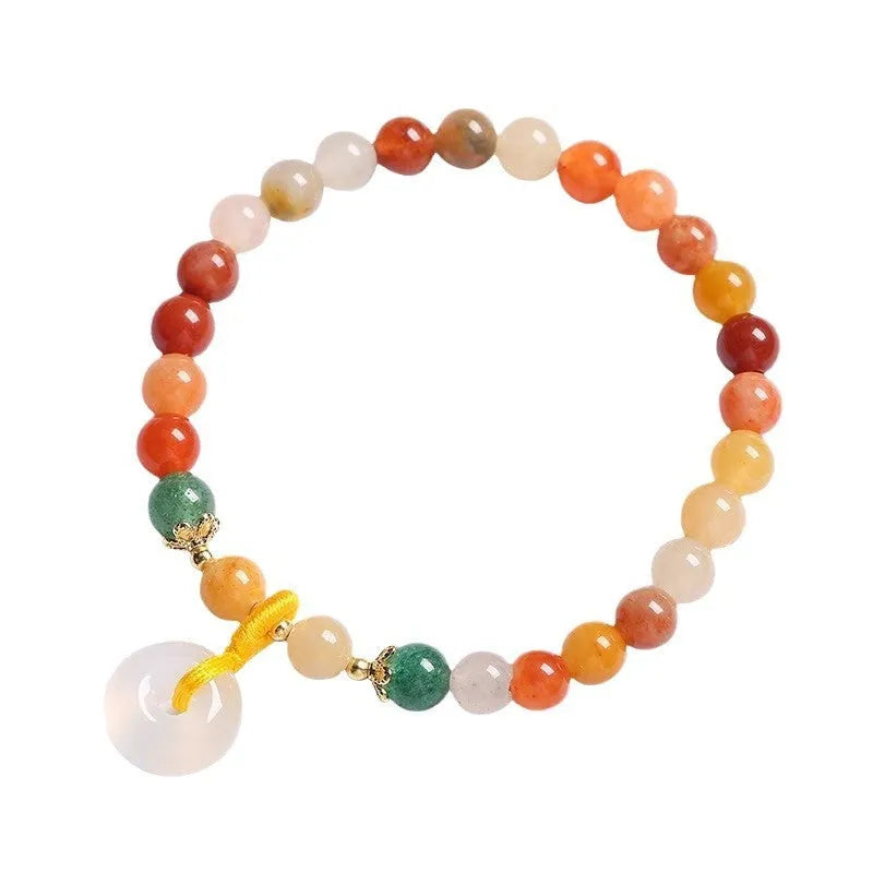 Handmade Chinese style bracelet with natural jinsi jade beads and traditional safety clasp