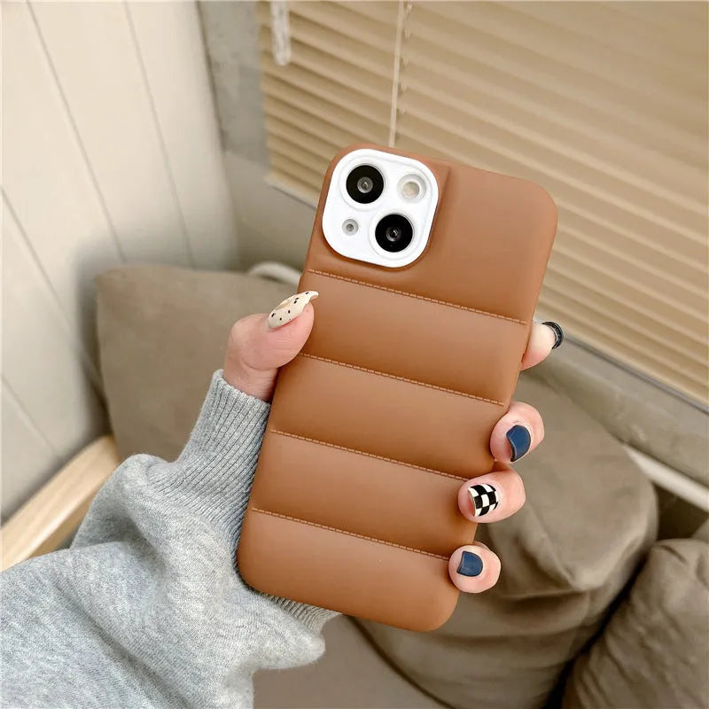Down jacket style iPhone case in solid colour, silicone and TPU back cover for iPhone 14, 13, 12, 11, XR