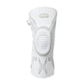 Grey and white sports kneecaps with left and right specific design for basketball, running, football, badminton
