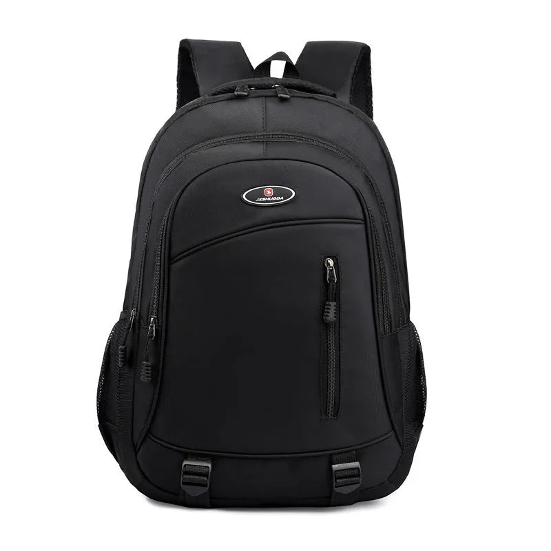 Waterproof nylon student backpack with airpillow straps available in black, red, blue, and grey colours
