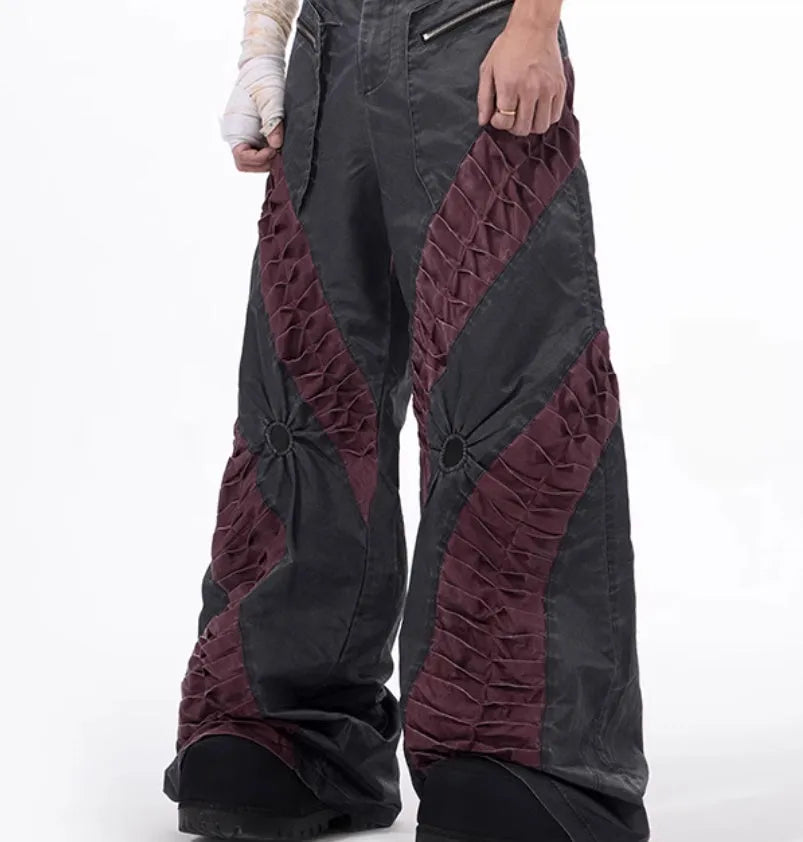 Retro three-dimensional keel casual trousers in viscose rayon fabric with straight hem design