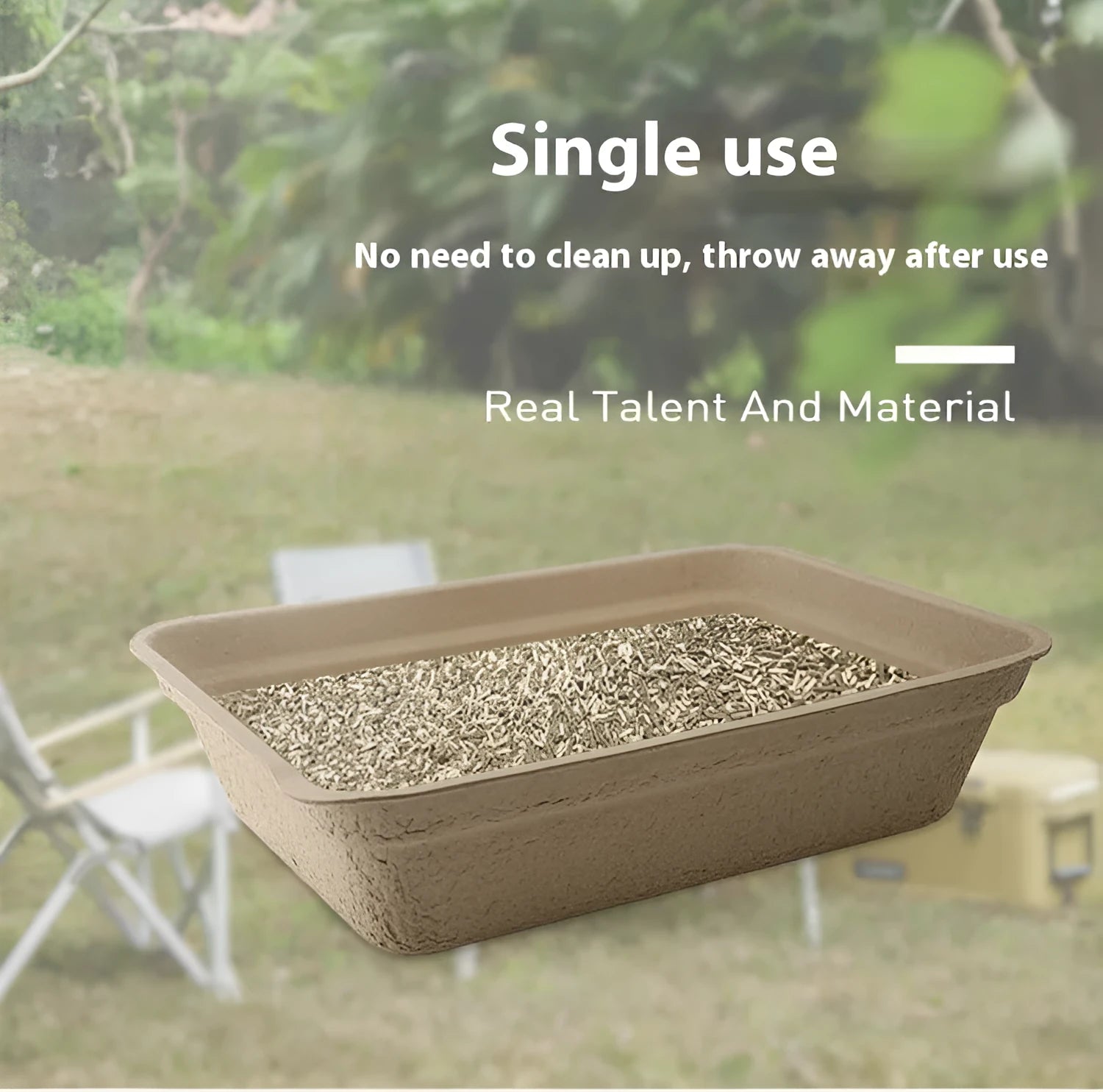 Brown disposable waterproof cat litter box showing three size options