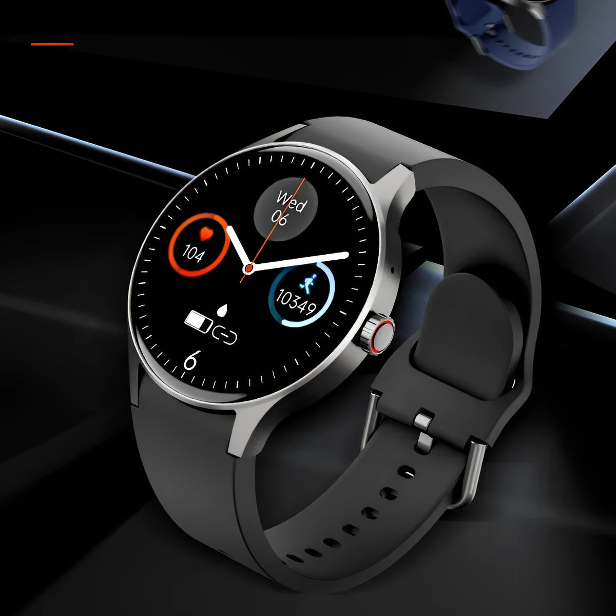 Smart watch with blood sugar detection and heart rate monitoring on wrist showing AMOLED screen