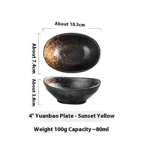 Oval Japanese ceramic dipping bowl with underglaze decorative pattern for sauces