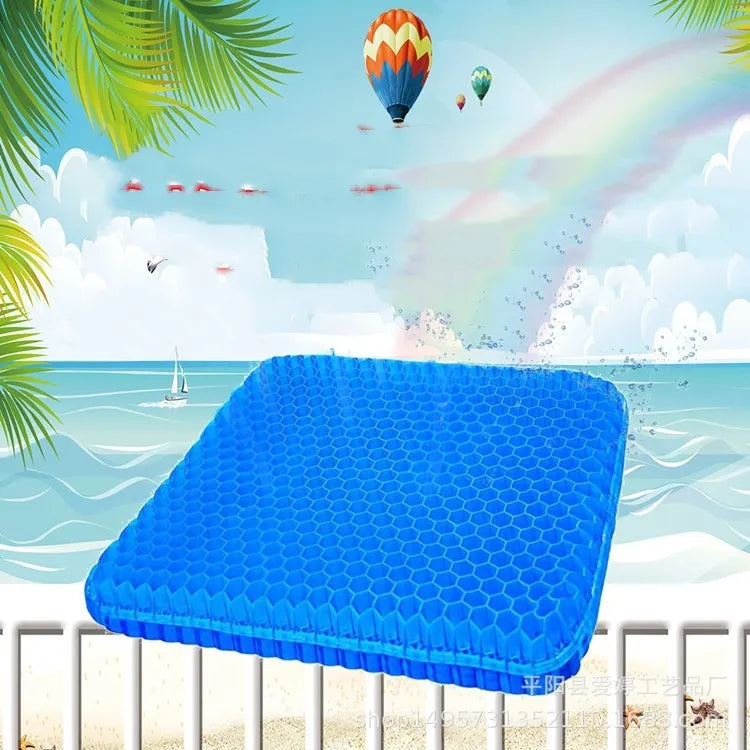 Square gel seat cushion with honeycomb structure and breathable cover for pressure relief
