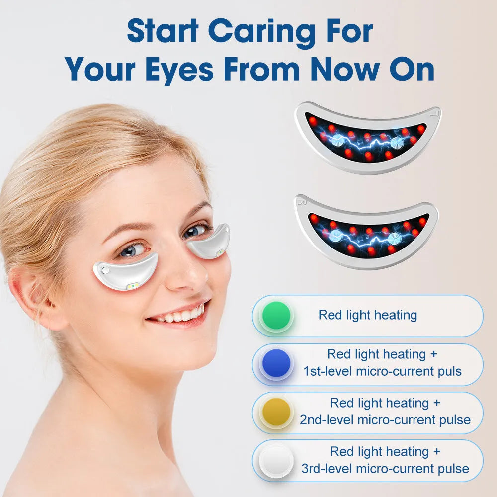 White wireless red light EMS facial and eye massage beauty device on a clean background.