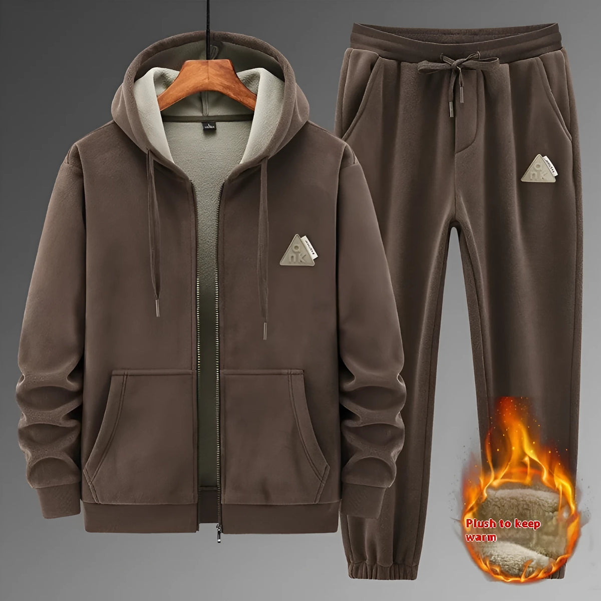 Men's grey cashmere blend hooded sports suit with matching trousers for casual athletic wear