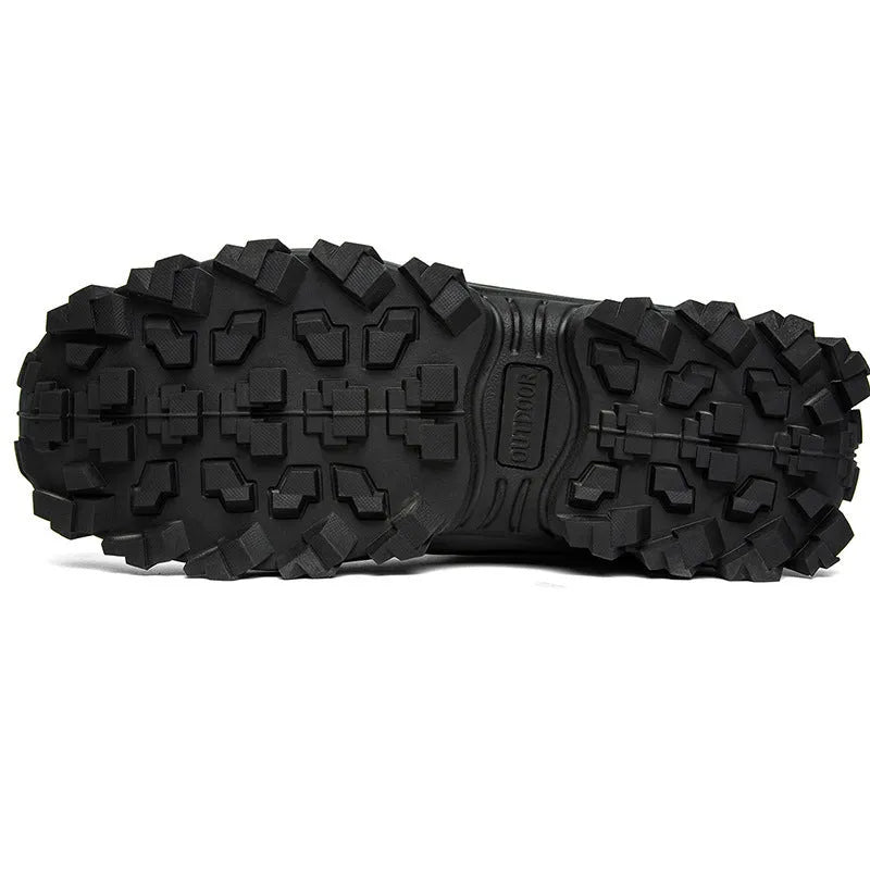 Men's plus size high top outdoor cotton shoes in black, cold-resistant cowhide upper, rubber sole, sizes 40-48