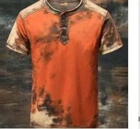 Men's orange button short sleeve pullover top, polyester fibre, casual sports style, sizes S to 6XL