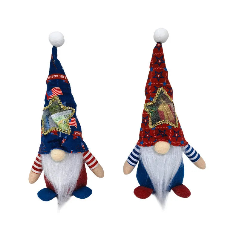 Cloth Rudolf reindeer and faceless baby doll Christmas ornaments, 32cm by 12cm.