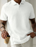 Men's solid colour short-sleeved polo shirt with collar, polyester, available in five colours and sizes S to 2XL.