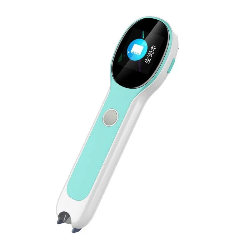 White Universal Reading Pen Basic Edition on a table with a USB cable and an open book.