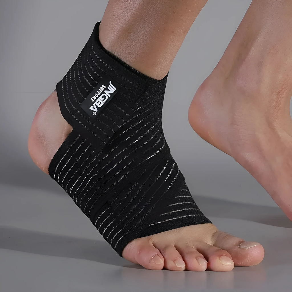 Elastic sports bandage ankle support in black and khaki adjustable free size for running and cycling