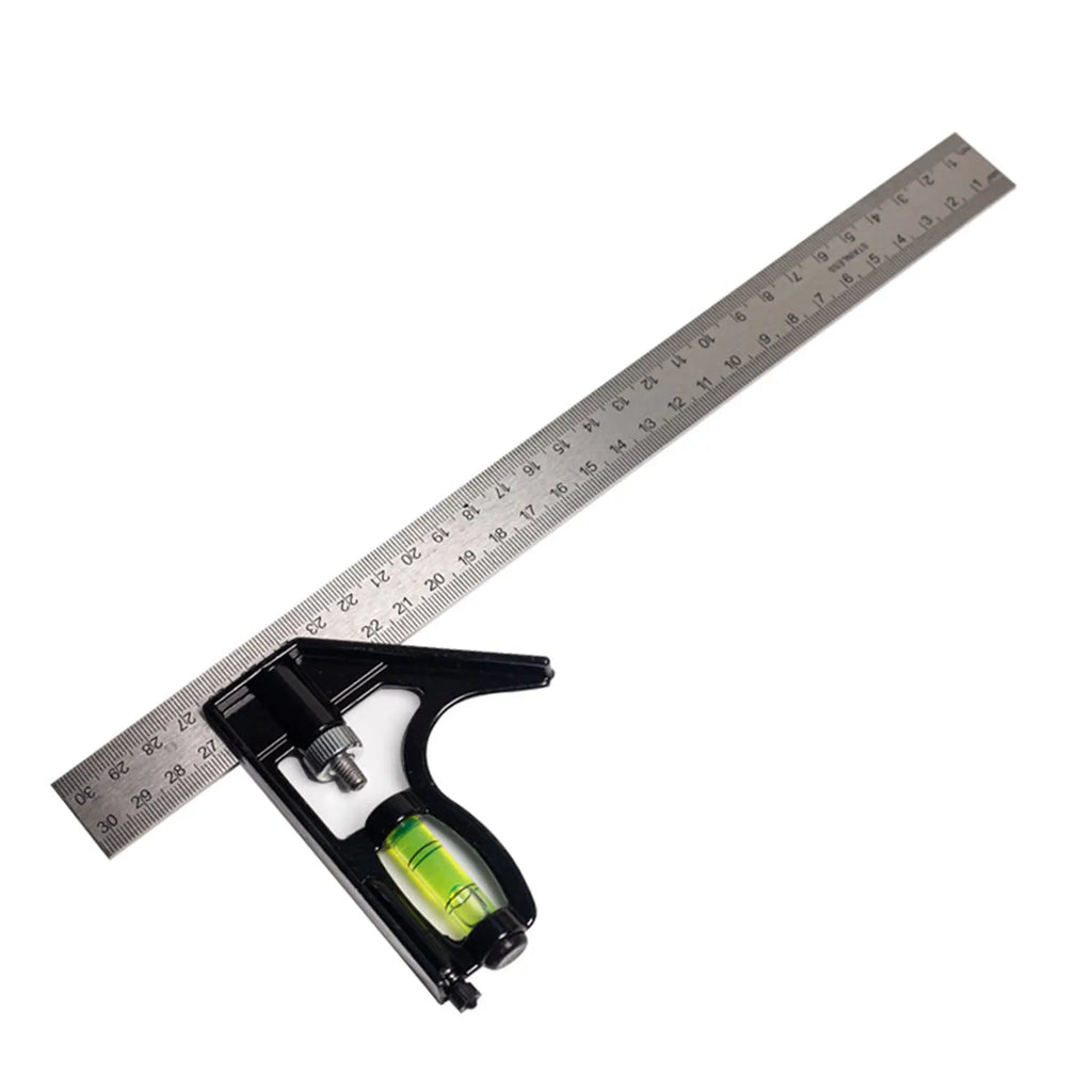 Two red metal combination angle rulers for civil surveying with imperial scales and transparent storage bag
