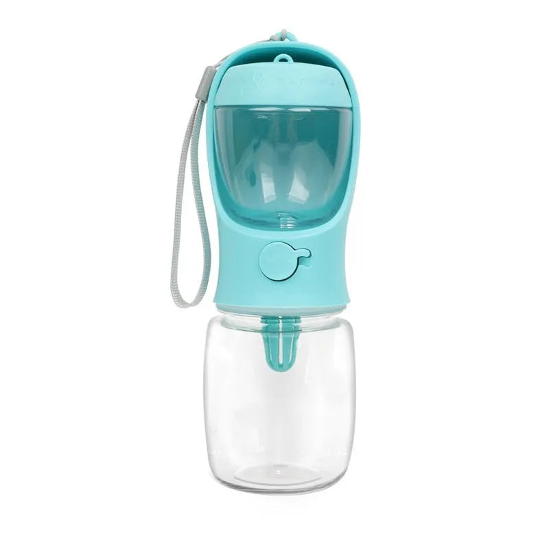 Portable dual-use dog water cup in plastic with split grain design, shown in blue colour