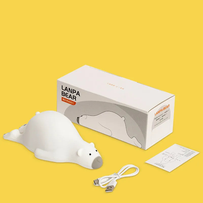 Cute bear silicone night light, 21cm wide, with three brightness levels and USB rechargeable battery, for kids bedroom