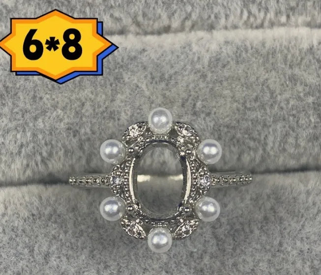 Oval copper open mouth ring with five-pointed star design for 6x8mm stone.