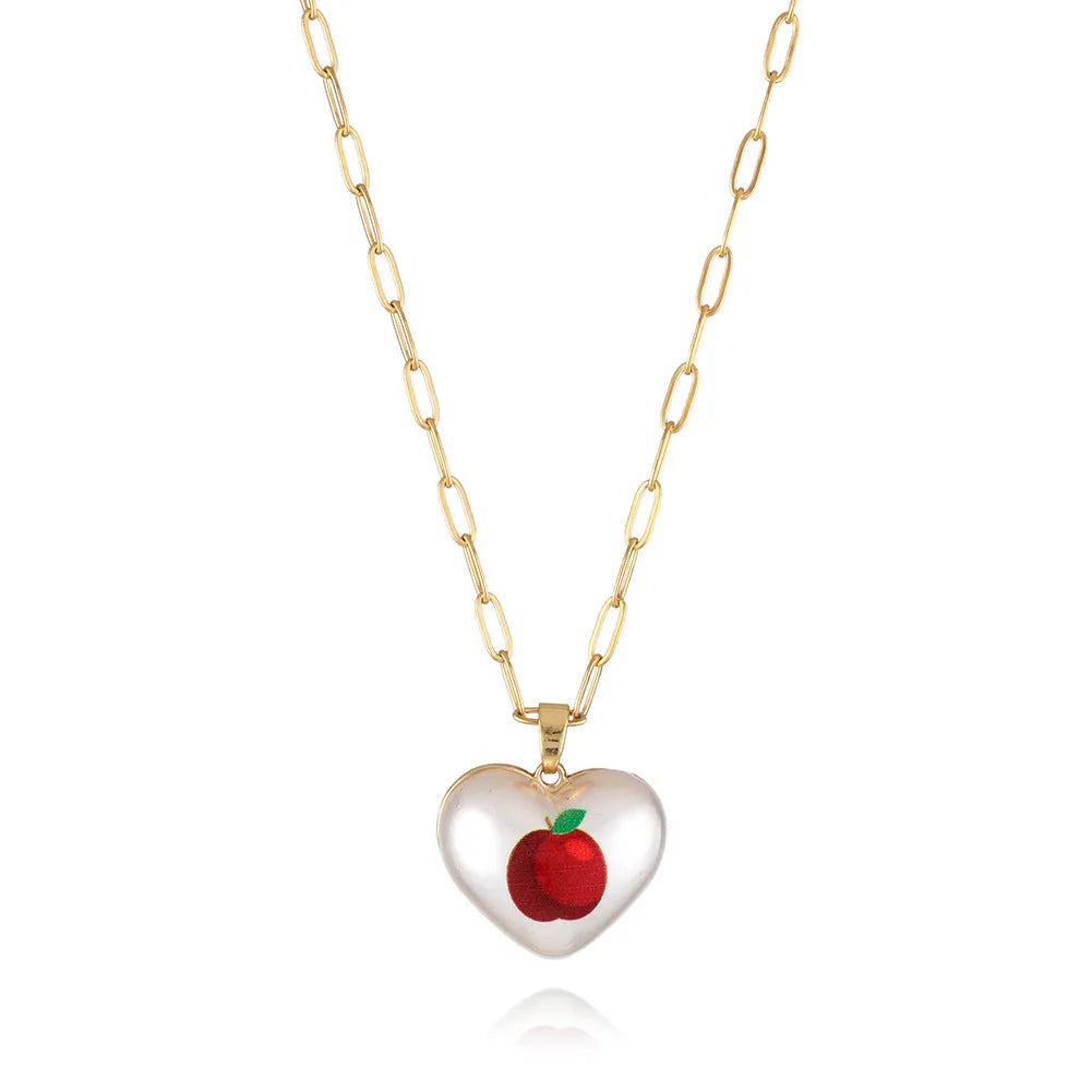 Girl's adjustable necklace with a heart and geometric fruit charms on a chain