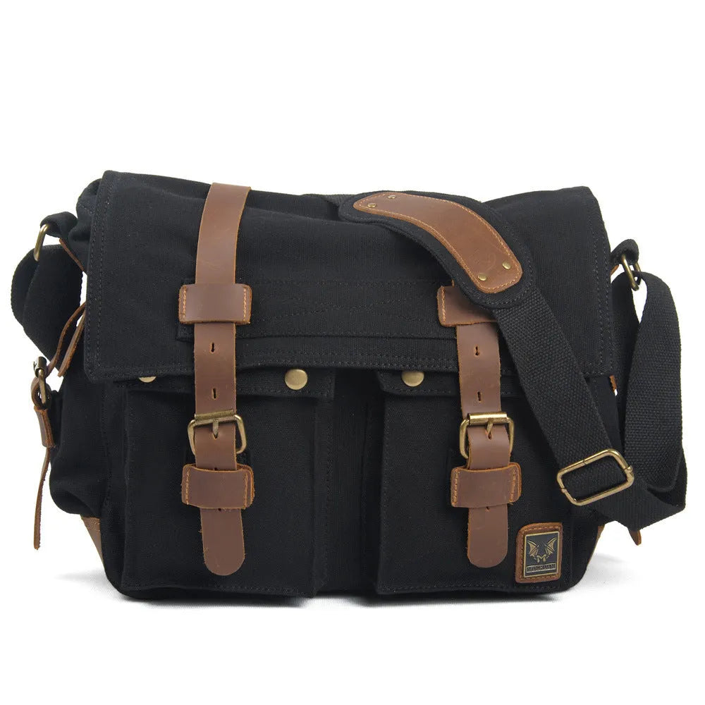 Men's vintage style canvas crossbody shoulder bag with postman design and internal organisation compartments