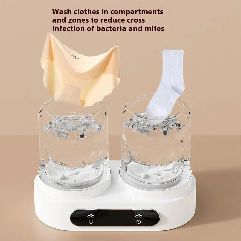 White double bucket USB mini washing machine for underwear and small garments.
