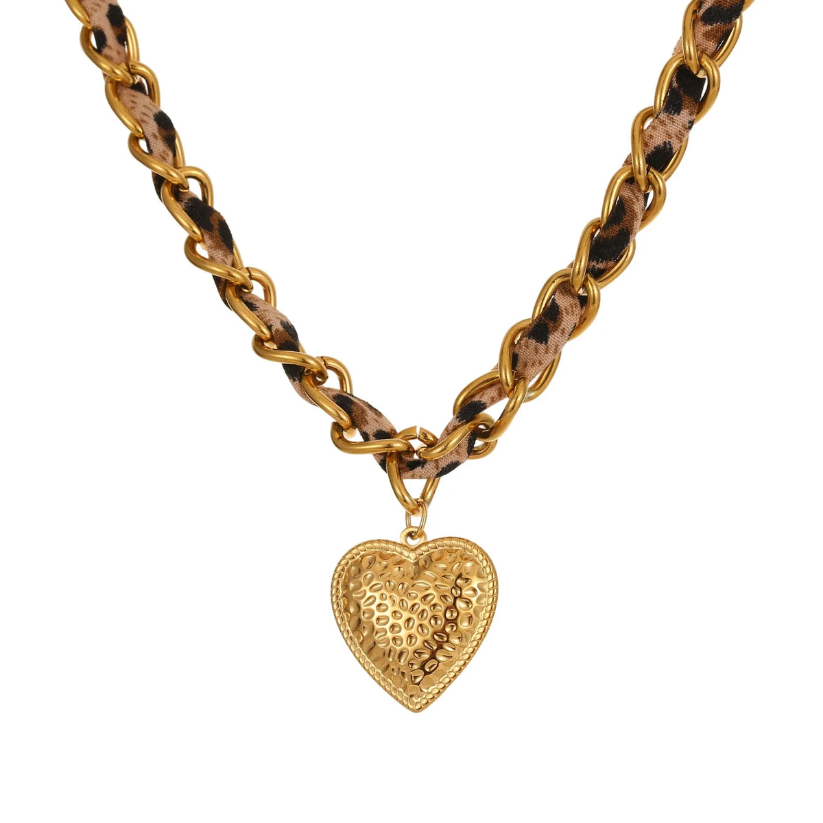 Geometric leopard love design pendant on a stainless steel necklace with an adjustable 41-50cm chain.