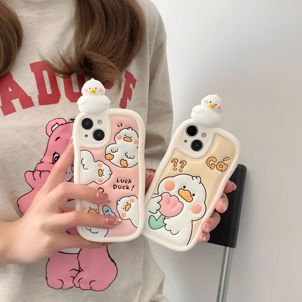 3D duck iPhone case in TPU back cover style, tulip and foundation duck designs, for iPhone 14 Pro Max and other listed models