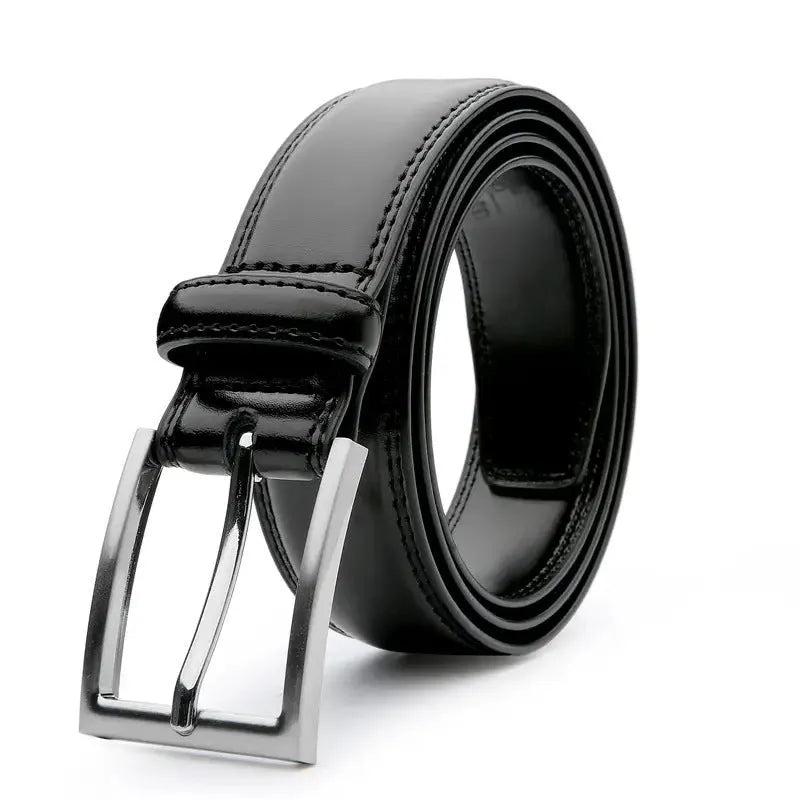Men's genuine leather casual belt in 95-grain texture with alloy buckle shown in brown colour