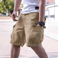 Men's cotton blend workwear shorts in loose retro style with micro-elastic fabric, shown in army green colour
