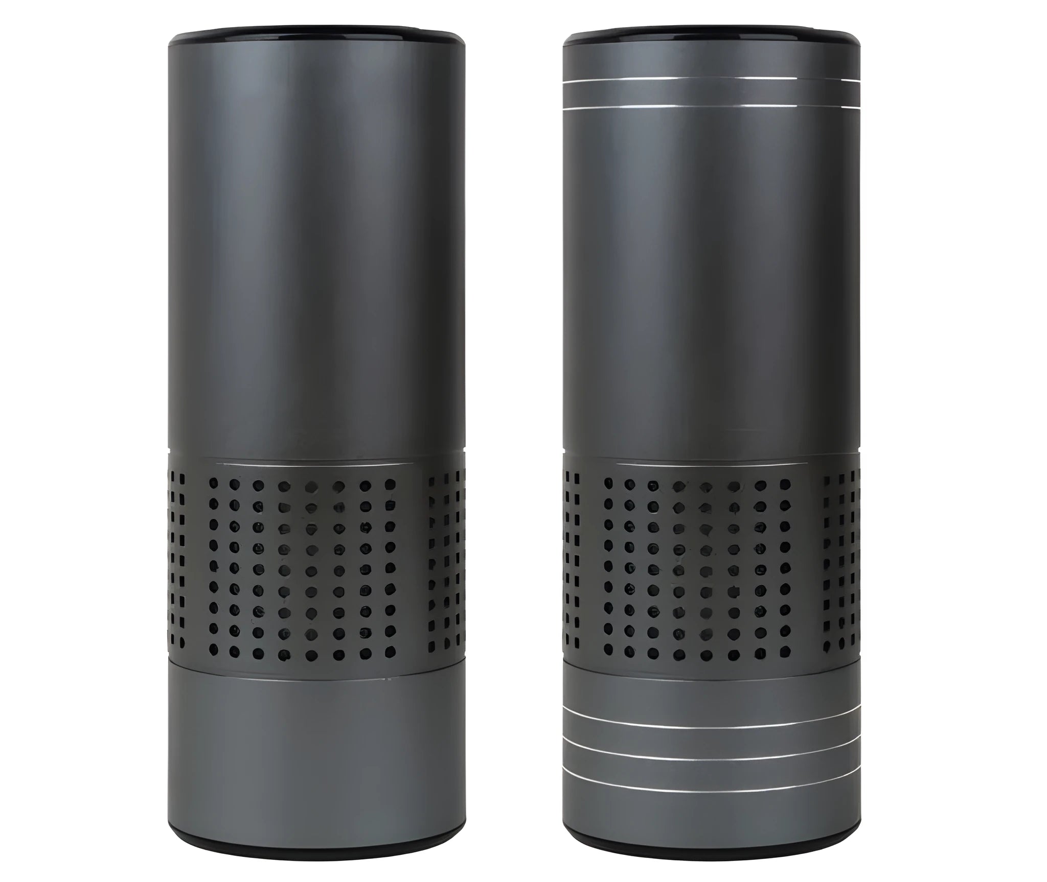 A7 aluminium alloy car air purifier with USB cable, display screen, and water cup design.