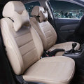 Universal car seat cover made of cow leather in black with red line binding style