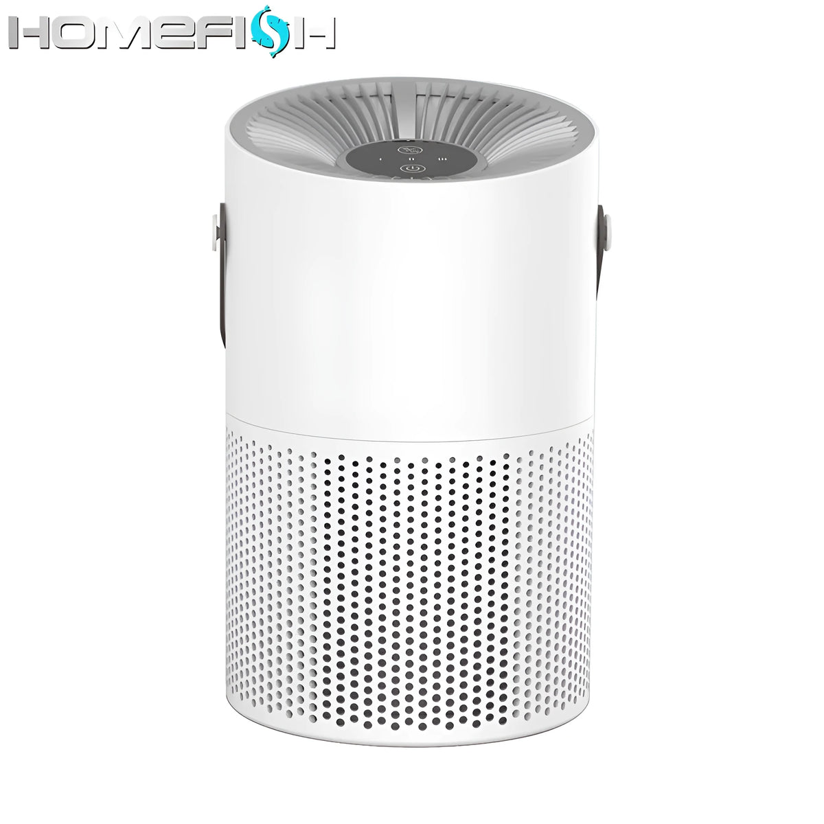 White HUIQIMEI desktop air purifier with H13 HEPA filter, 169x169x281mm, USB powered