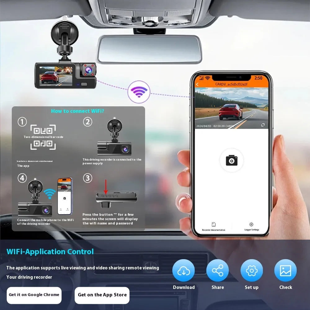 Front or rear car WiFi driving recorder with 2.0 inch screen on dashboard