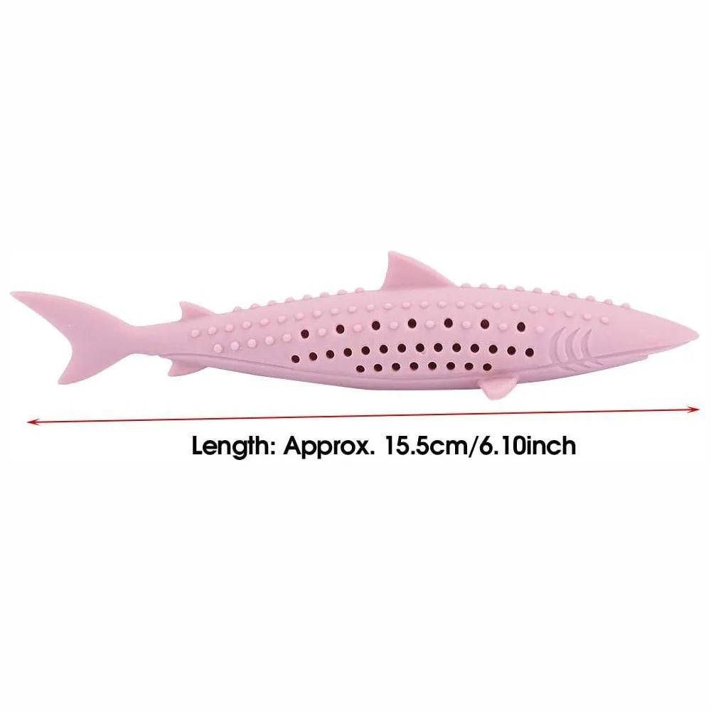 Green silicone fish-shaped cat chew toy with breathable side holes for catnip scent release