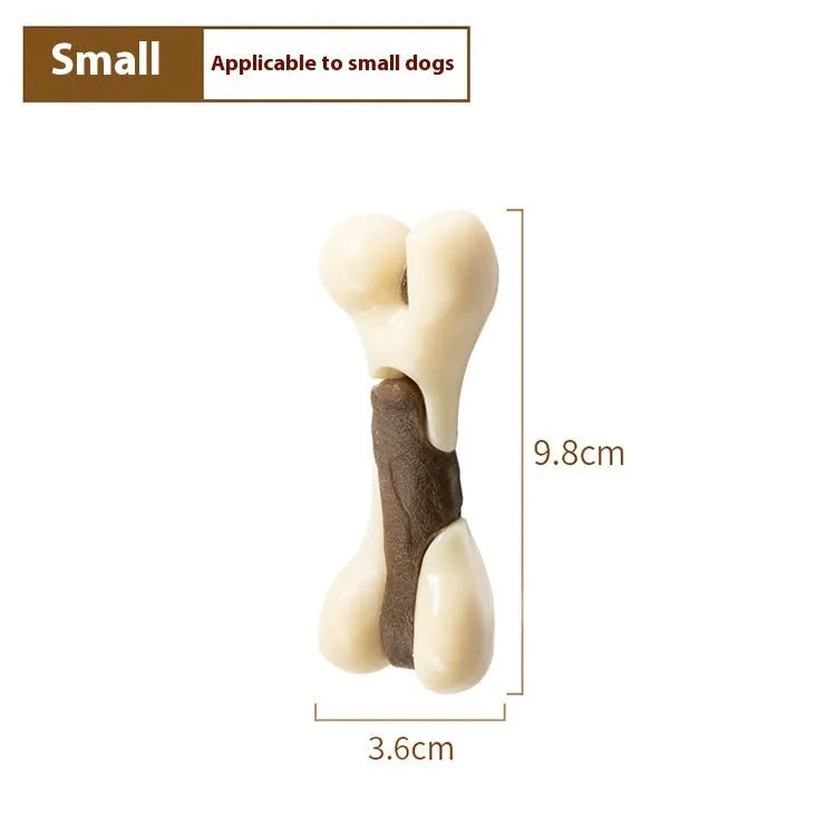 Cowhide and nylon bone grinding rod chew toy for dogs in small or large size options