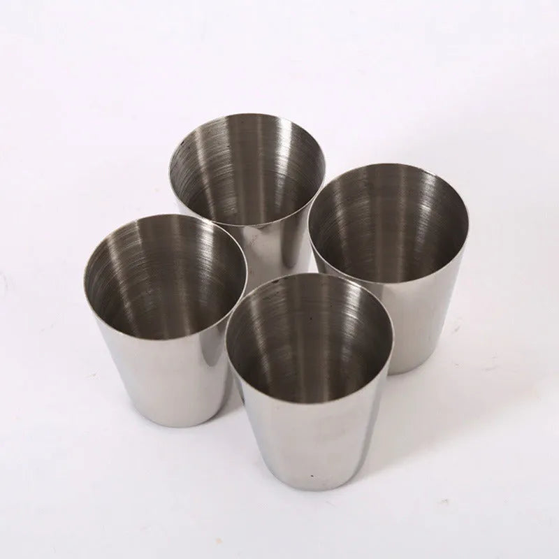 30 ml stainless steel cups with PU leather holder, silver, 4 or 6 cup set