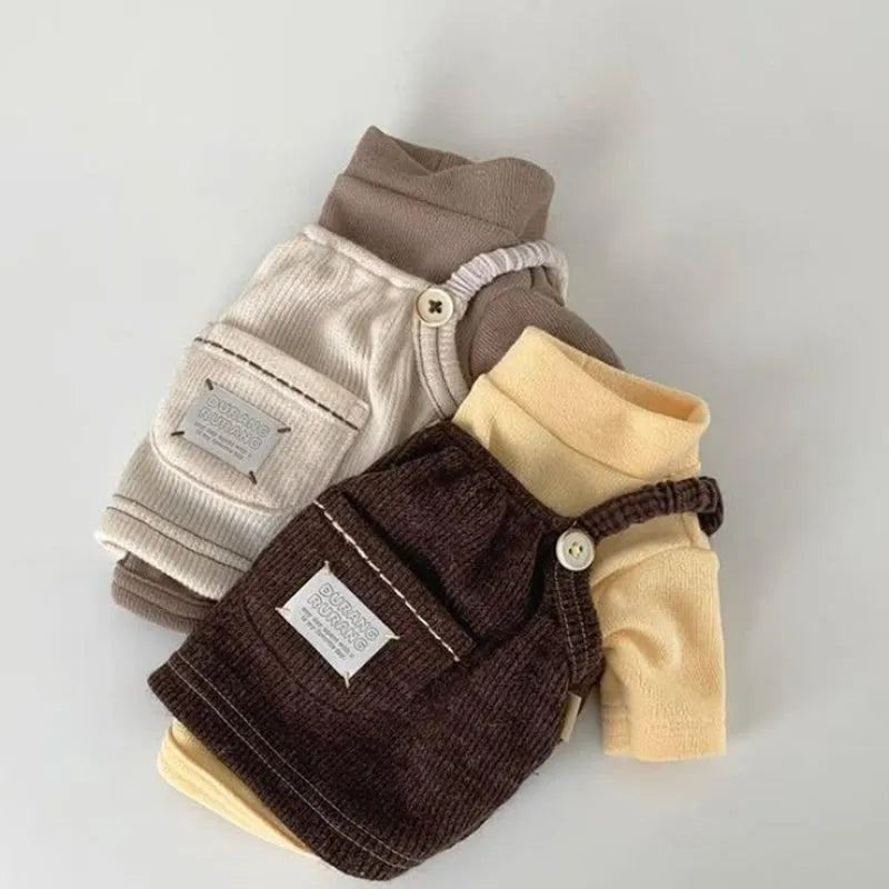 Corduroy dog vest with Sherpa collar for small dogs and cats, solid-colour overall design, brown or white