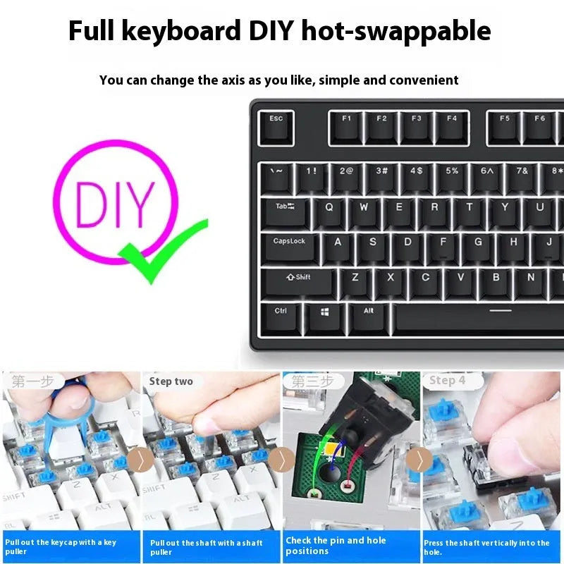 87-key mechanical gaming keyboard with dual-colour backlighting and hot-swappable switches