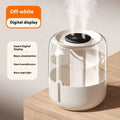 Beige round USB humidifier with dual spray nozzles and humidity display