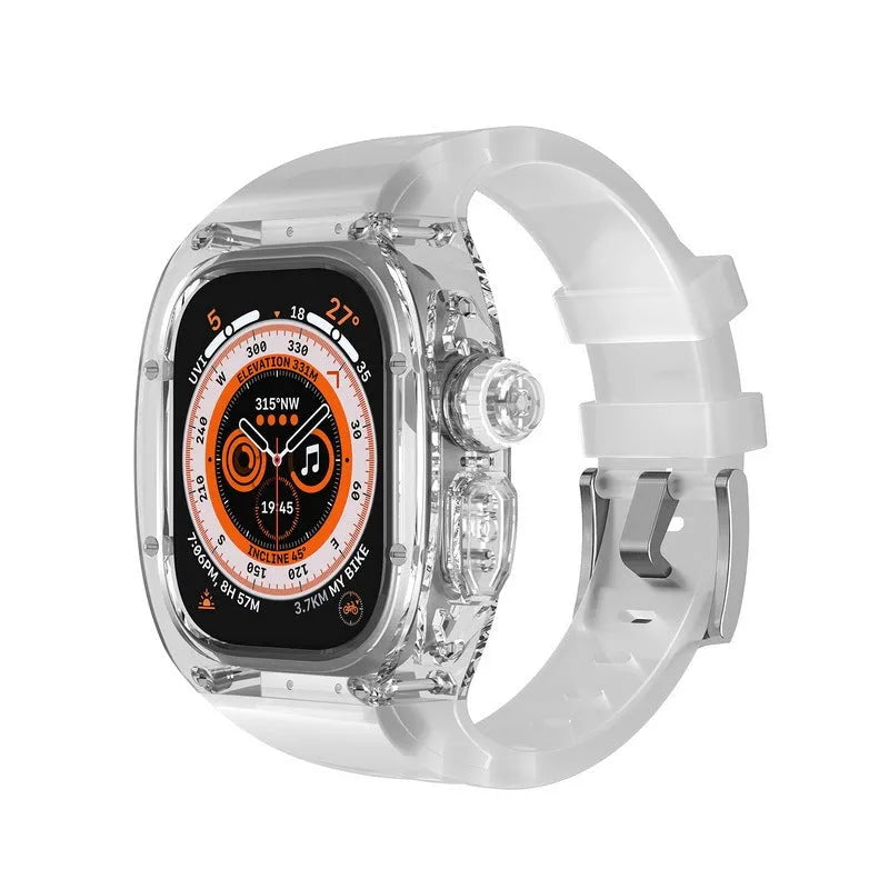 49mm translucent silicone watch band with case cover for Apple Watch Ultra in transparent black