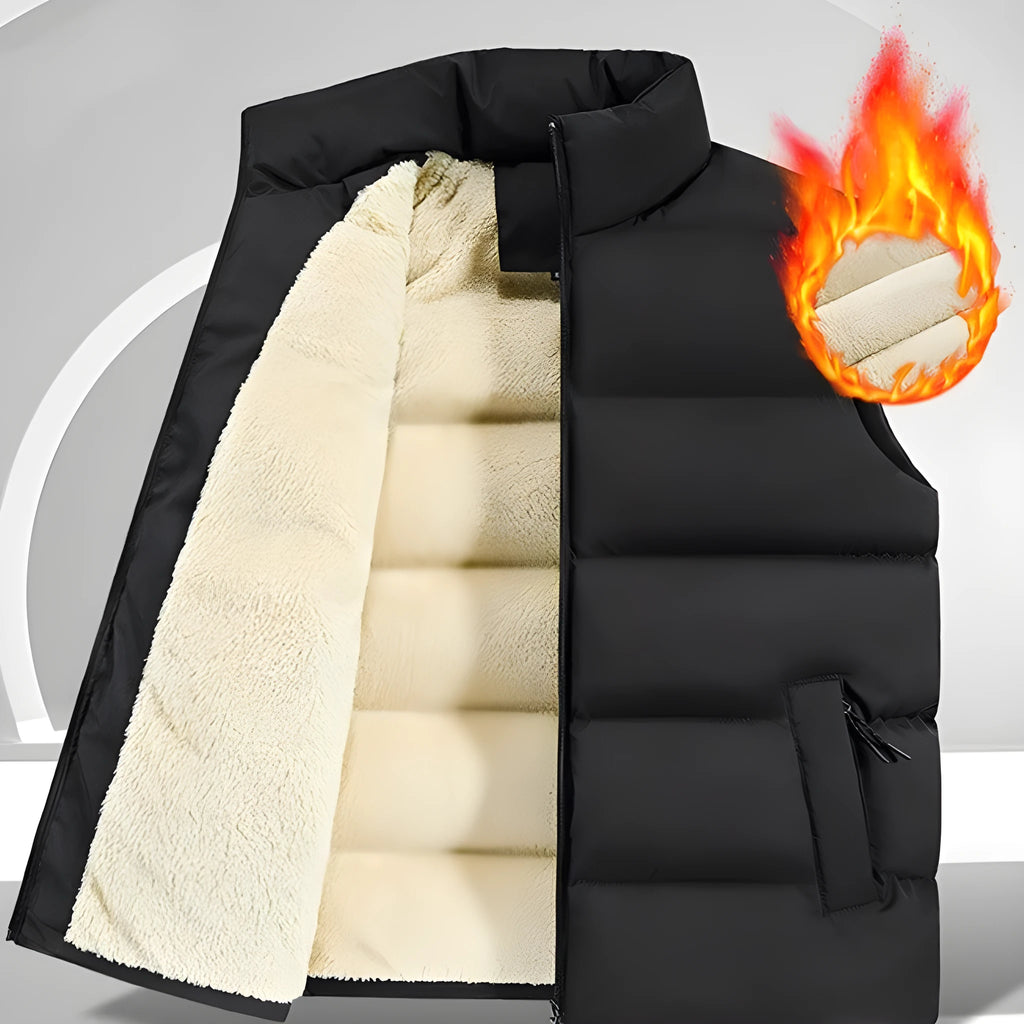 Men's striped lambswool vest in black, dark blue, or red for autumn and winter wear.