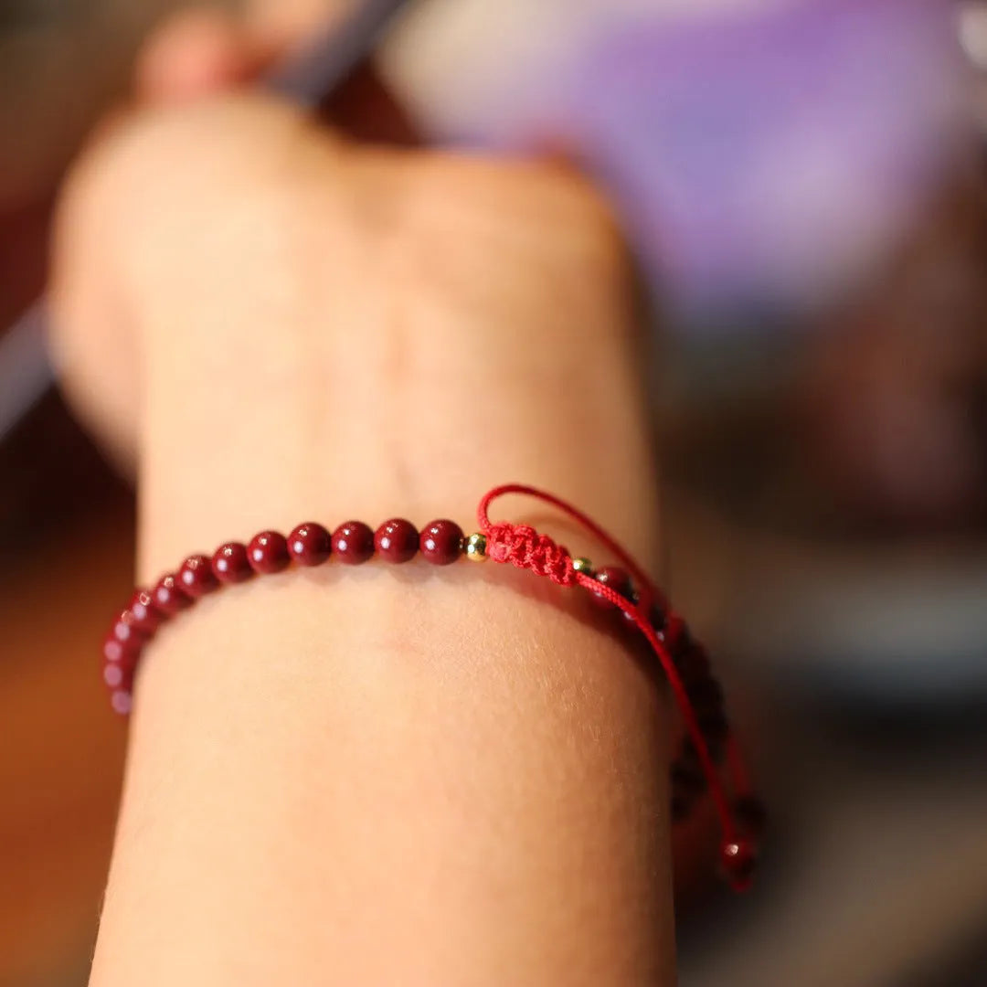 Purple gold sand design cinnabar bracelet with geometric shape and Chinese auspicious patterns