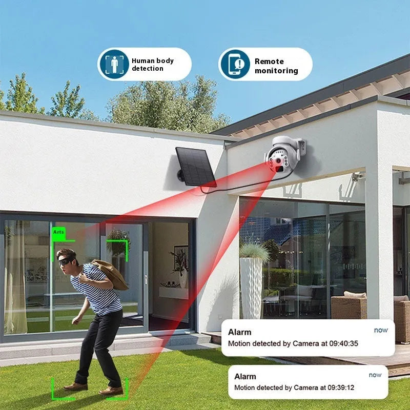 Solar-powered security camera with full colour night vision in camouflage finish