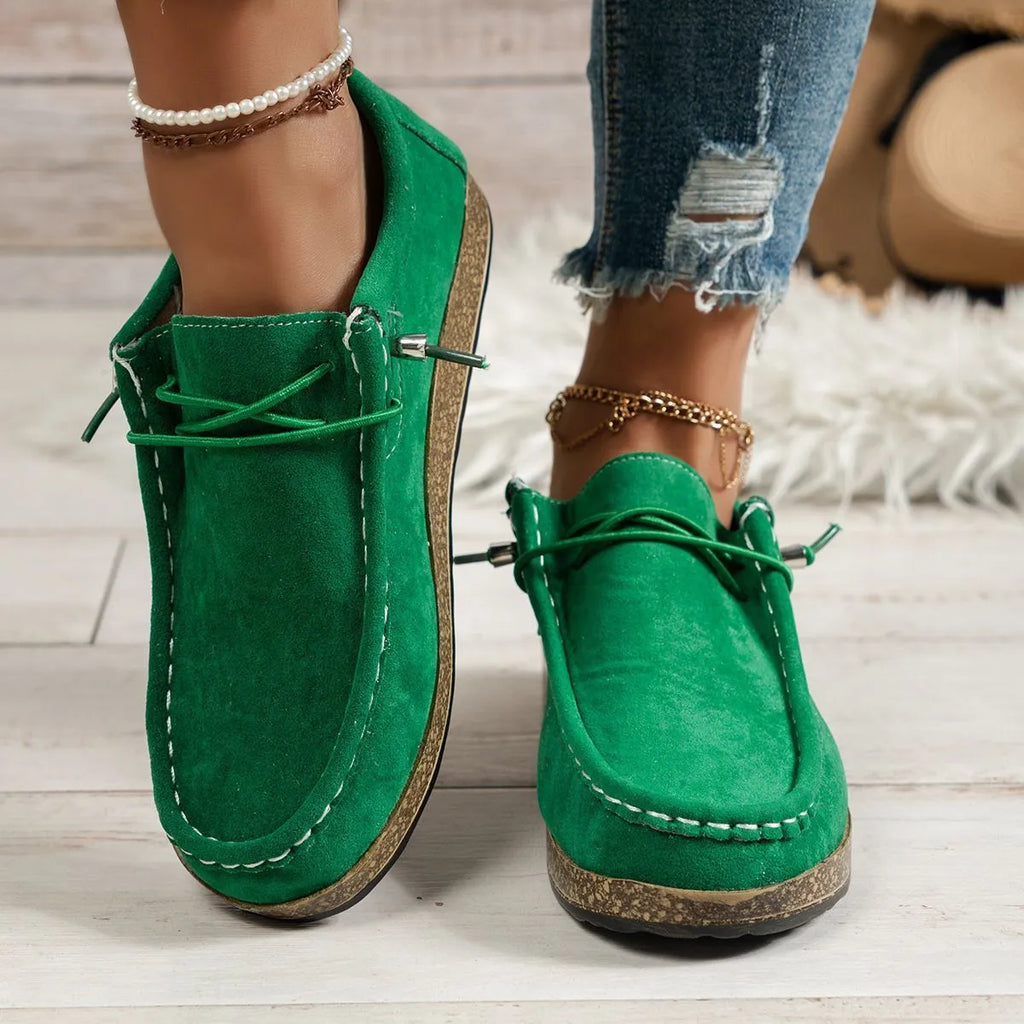 Plus size women's flat slip-on casual shoes with elastic band, PU upper, rubber sole, round toe, in grey, red, green, brown, or black, sizes 36-43