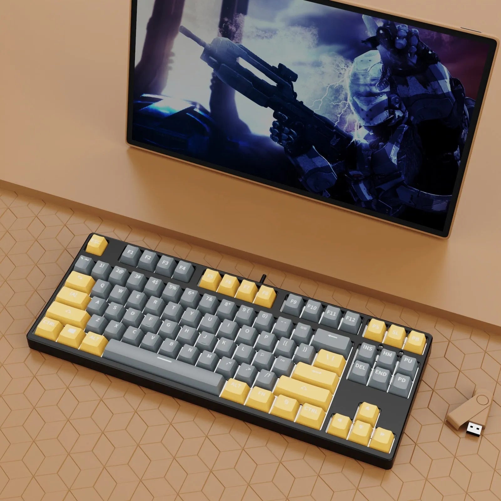 87-key mechanical gaming keyboard with dual-colour backlighting and hot-swappable switches