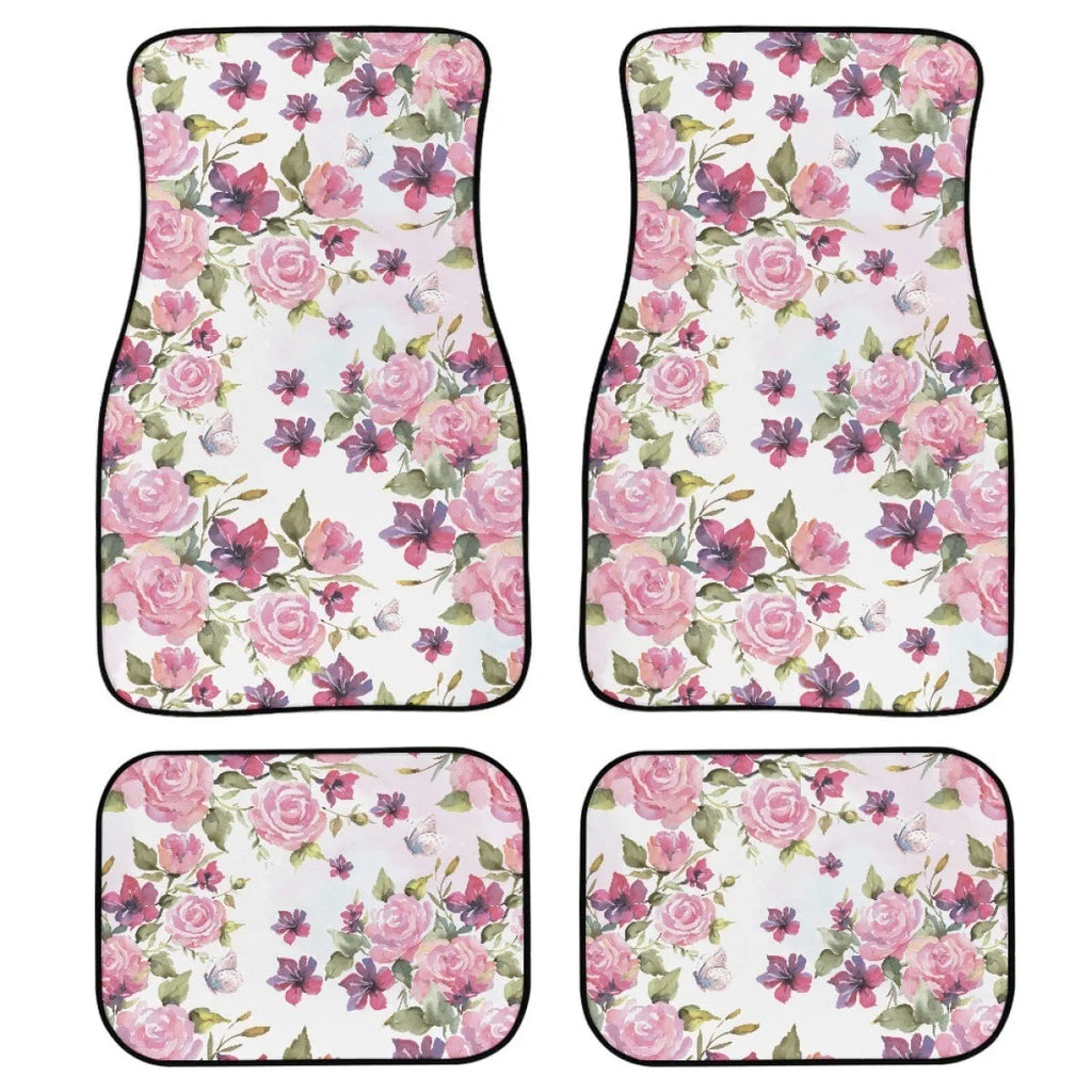 Black printed rubber car foot mat set with 20mm thickness, four-piece universal fit.