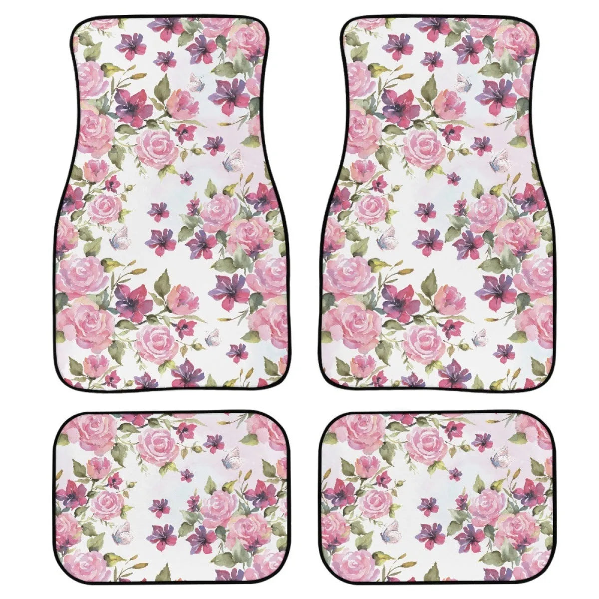 Black printed rubber car foot mat set with 20mm thickness, four-piece universal fit.