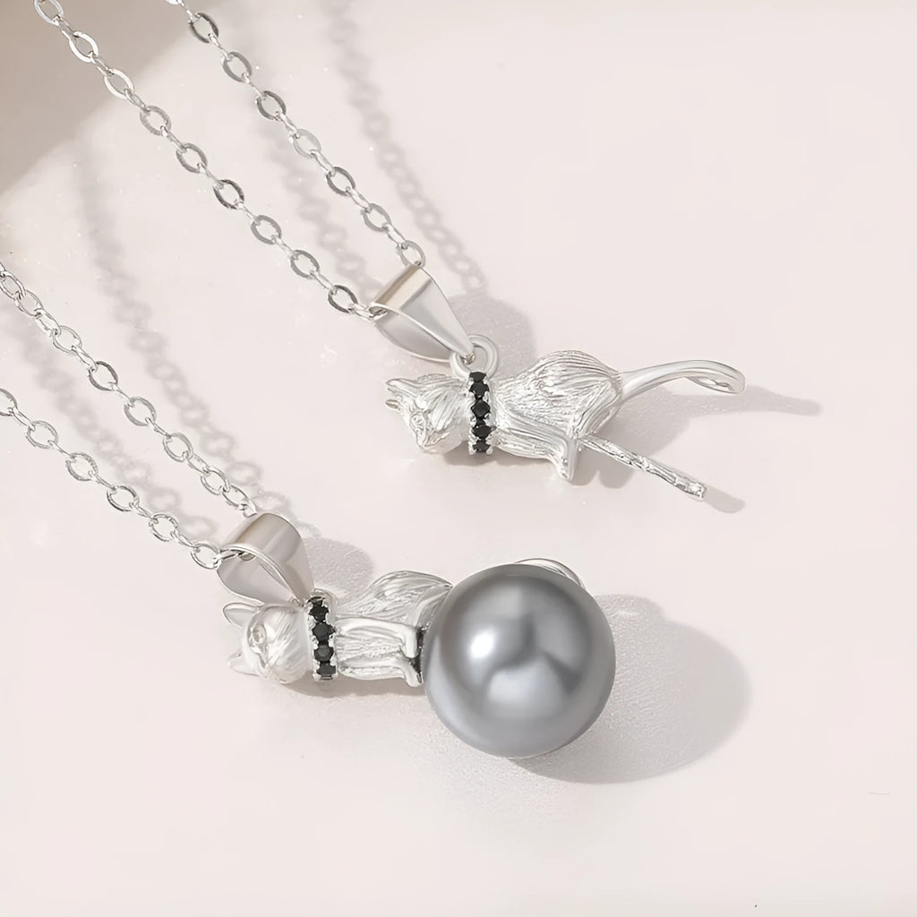925 sterling silver cat pendant necklace on a chain, showing elegant feline design.