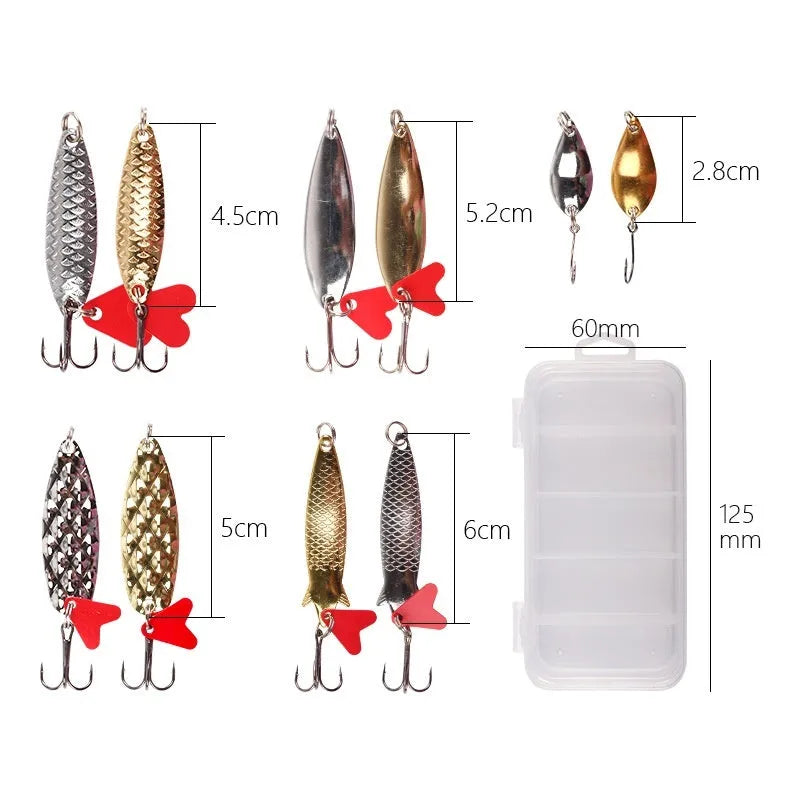 Lure pineapple sequin box containing metal fishing sequins in gold and silver colours for lure building