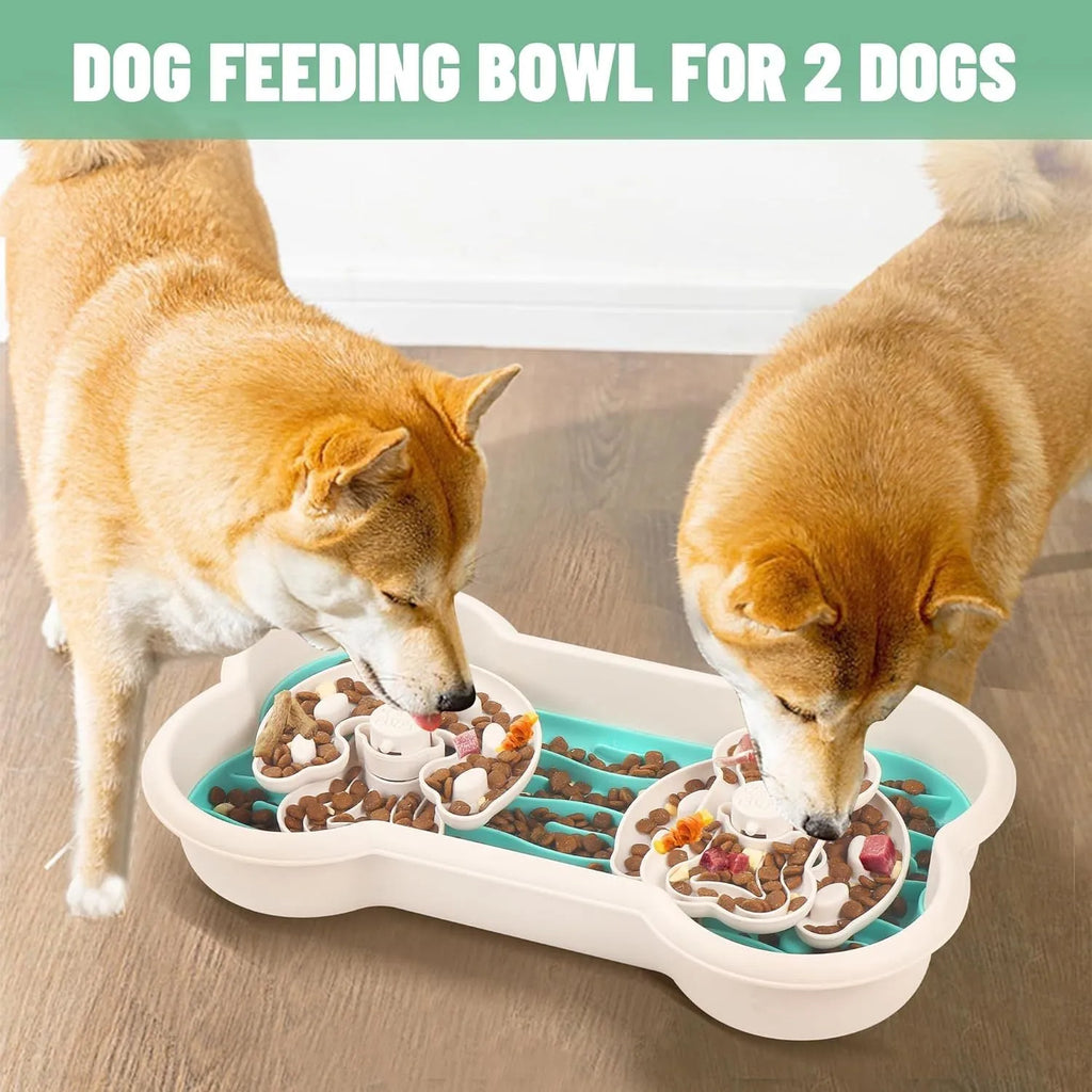 Large green dog slow feeder bowl with three-tier puzzle design and suction cup base for large breeds.