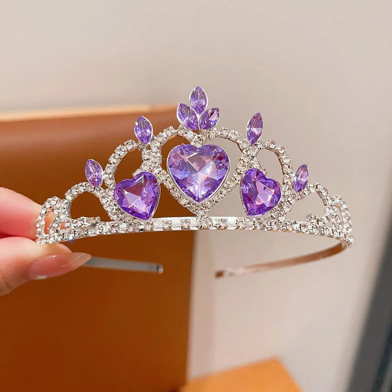 Children's pink crystal crown alloy headband hair accessory for dress-up.